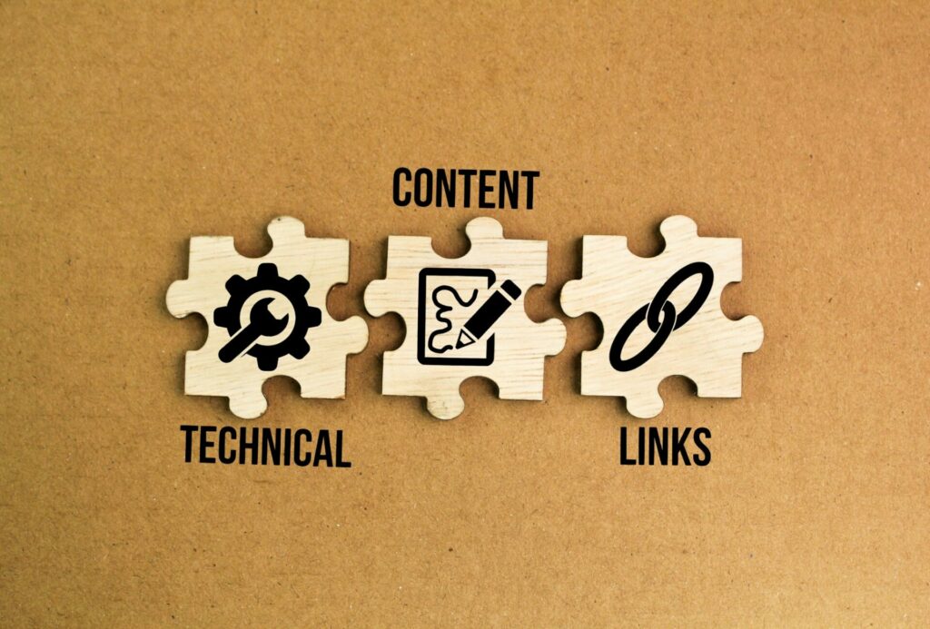 three parts of SEO namely Technical, Content and Links